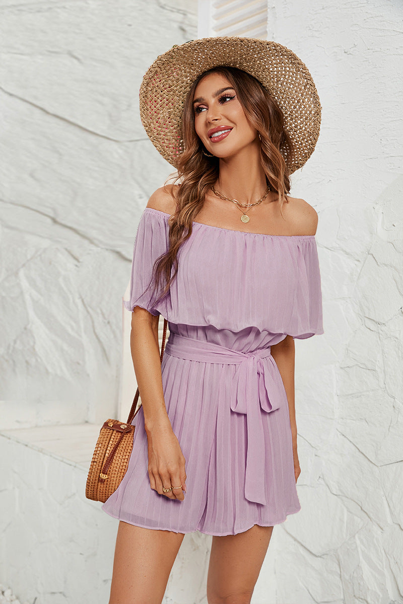 Women's Ruffled Jumpsuit with Adjustable Waist Belt