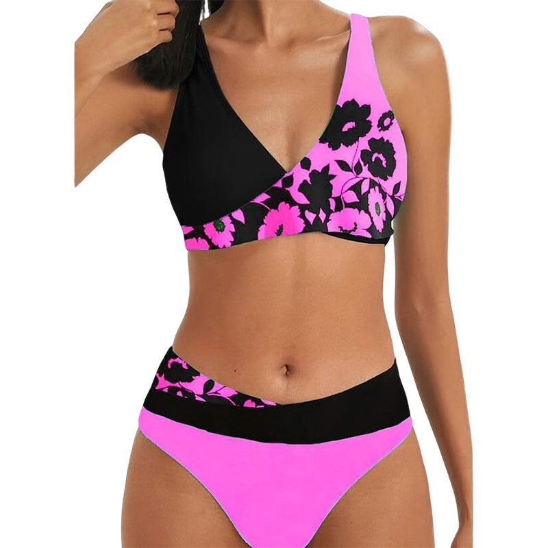 Women's Swim Set with Shiny Floral Pattern