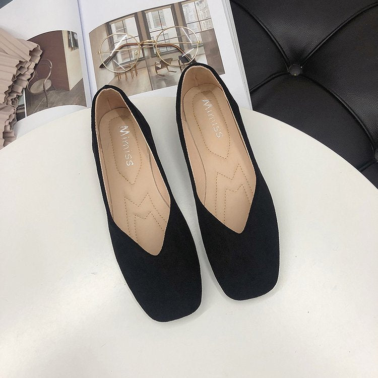 Women's Suede Ballet Flats with Elegant V-Cut