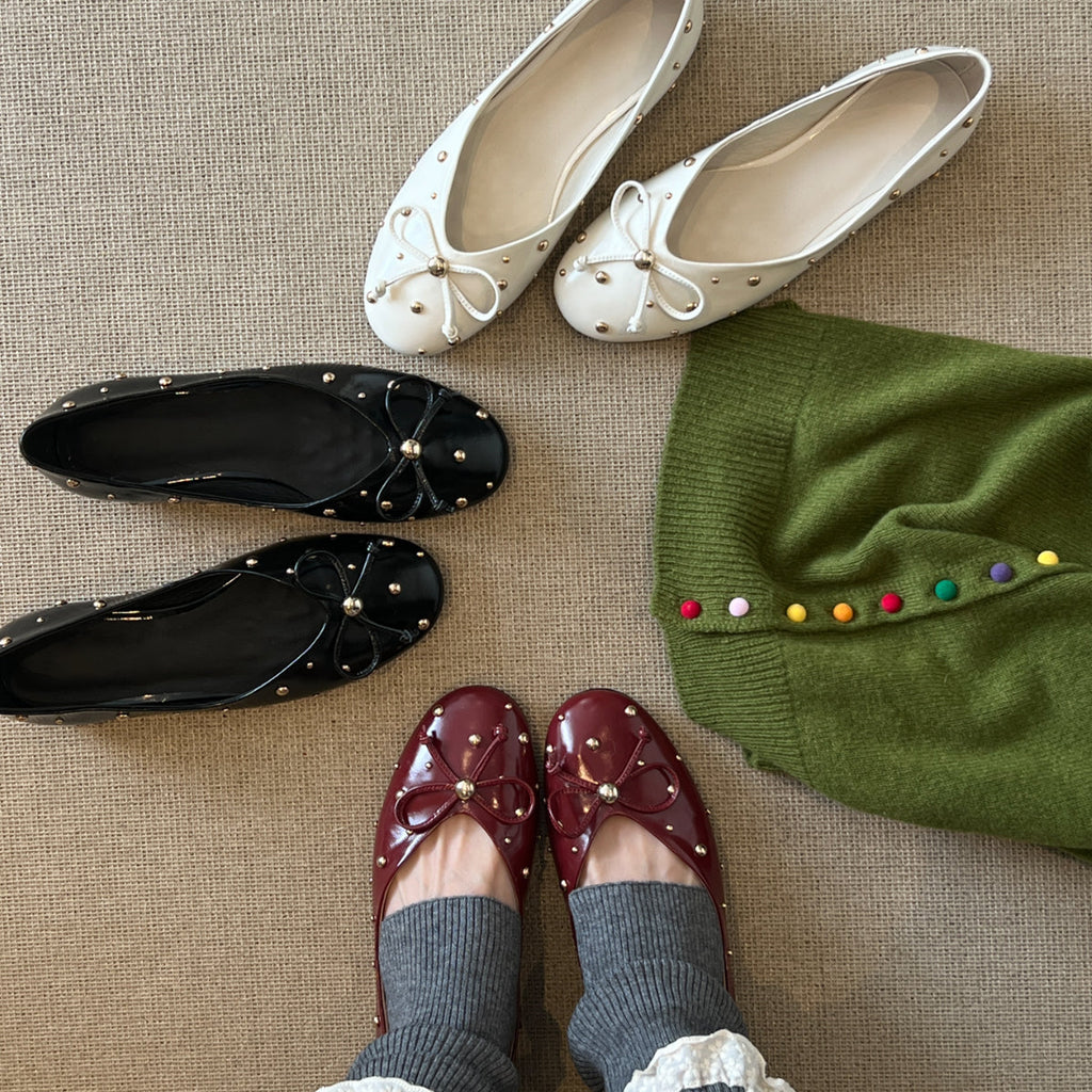Women's Ballet Flats with Bow Accent and Sparkling Beads