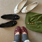 Women's Ballet Flats with Bow Accent and Sparkling Beads