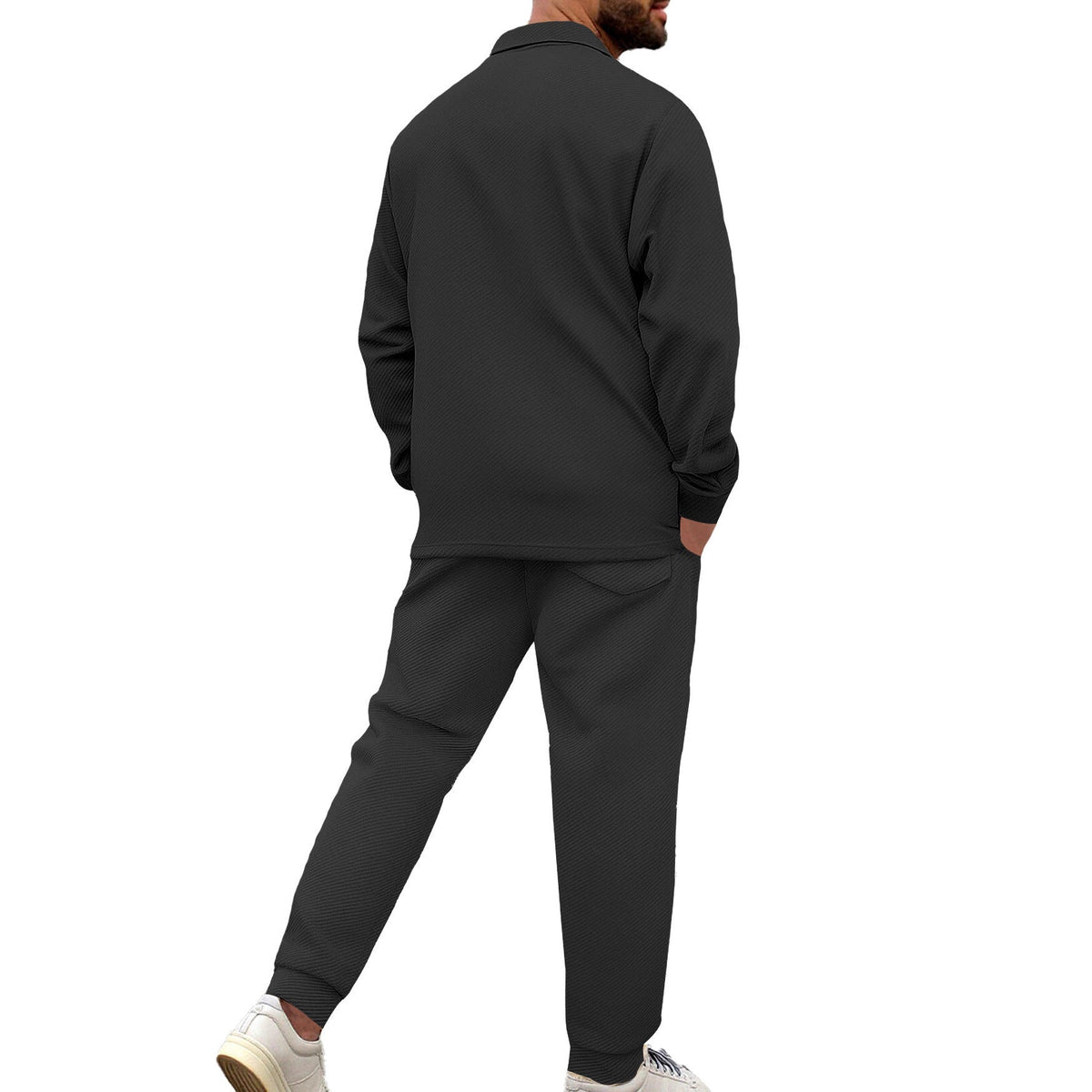 Men's Shirt Jacket Set with Flap Pocket and Tapered Trousers