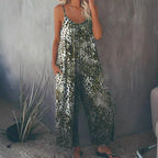 Women's Loose Jumpsuit with Animal Print and Pockets