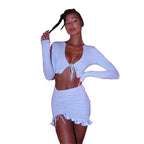 Women's Crop Top and Mini Skirt Set with Ruffles