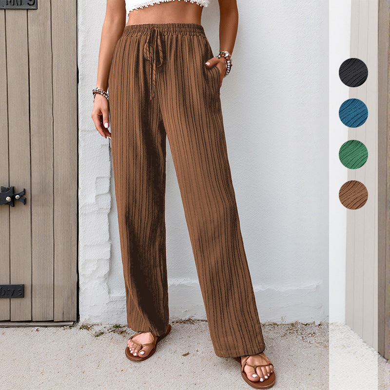 Women's Elastic Waist Pants with Side Pockets