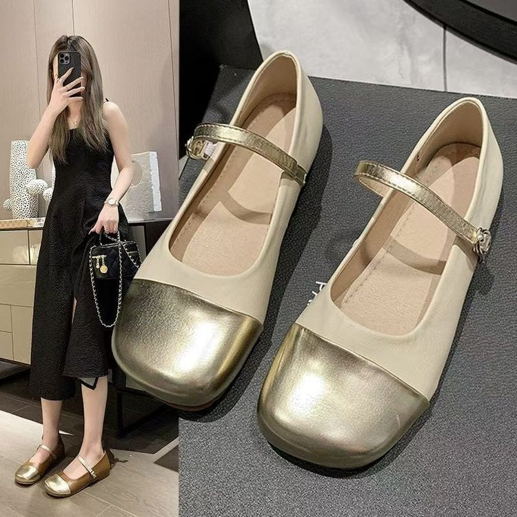 Women's Ballet Flats with Strap and Metallic Toe Cap