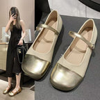 Women's Ballet Flats with Strap and Metallic Toe Cap