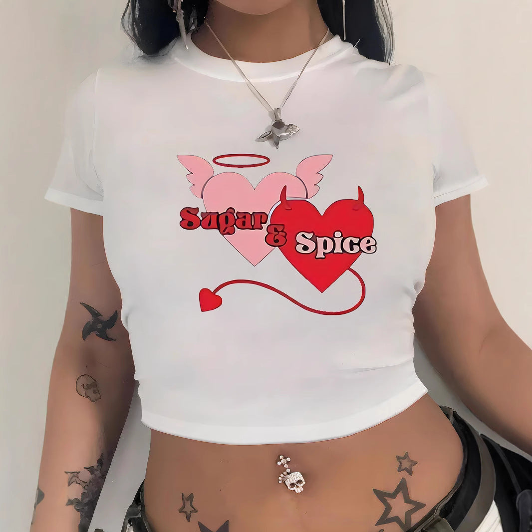 Women's Cropped T-Shirt with Cherry Print