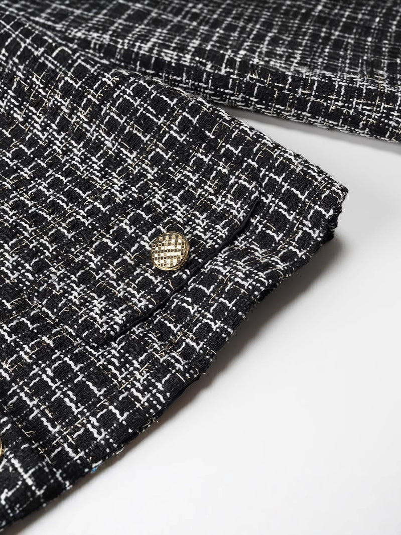 Women's Elegant Tweed Jacket with Gold Buttons