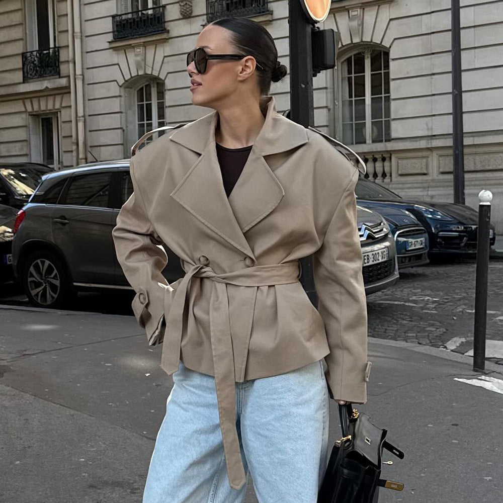 Women's Fashionable Trench Coat with Belt and Dropped Shoulders