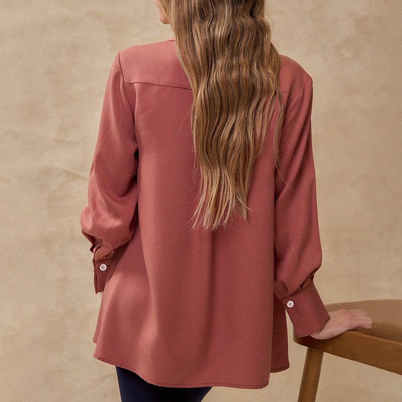 Women's Blouse with Elegant Pleated Texture and Semi-High Collar