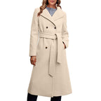 Women's Elegant Double-Breasted Coat with Belt Detail