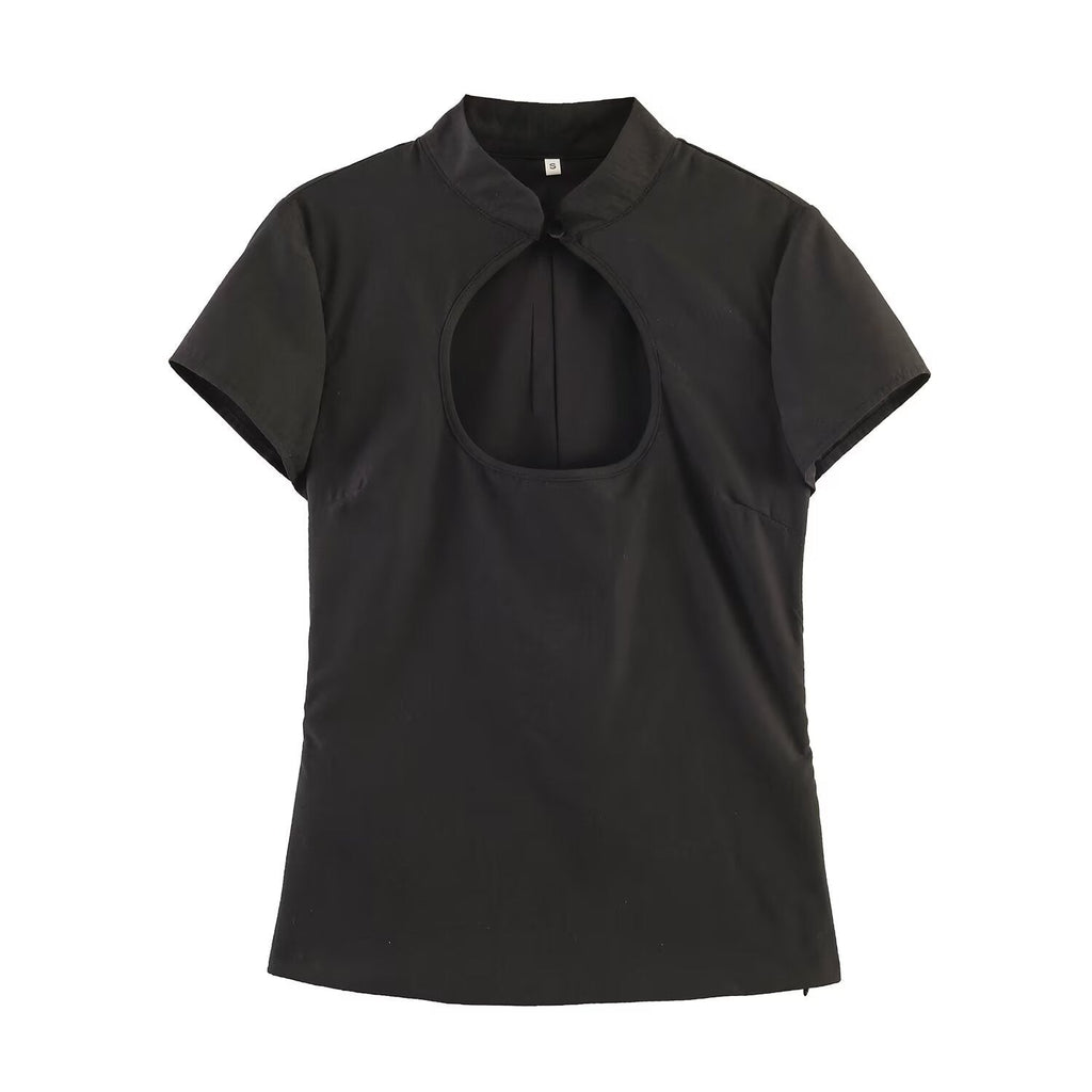Women's Blouse with Innovative Neckline and Elegant Collar