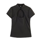 Women's Blouse with Innovative Neckline and Elegant Collar