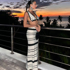 Women's Knitted Crop Top and Maxi Skirt Set