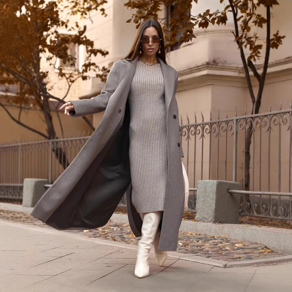 Elegant Double-Breasted Coat with Textured Details