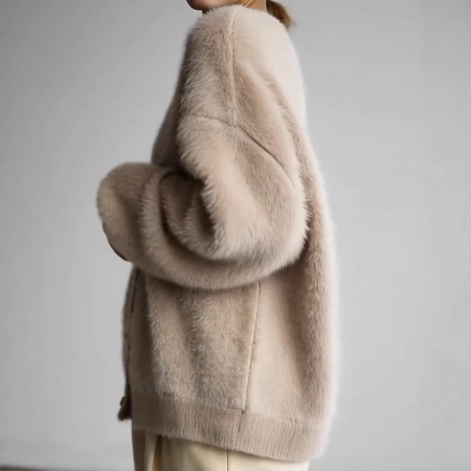Women's Fluffy Cardigan with Large Buttons