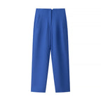 Women's Elegant High-Waisted Trousers with Fine Pleats and Pockets