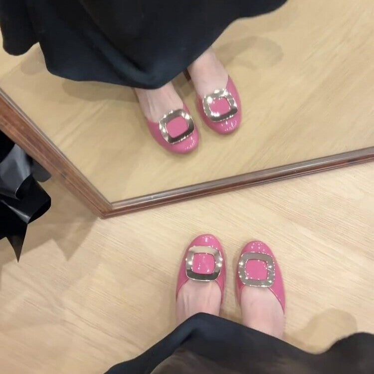 Women's Ballet Flats with Elegant Block Heel and Decorative Detail