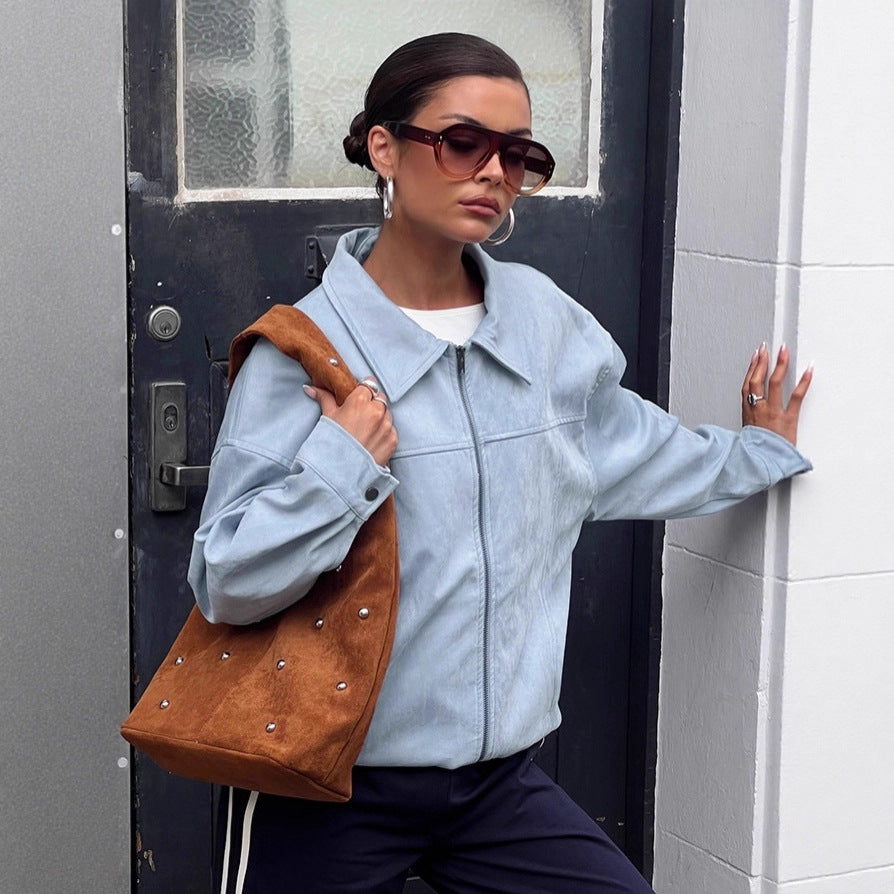Women's Elegant Faux Leather Jacket with Fashionable Accents