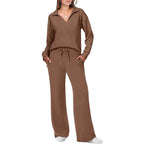 Women's Casual Lounge Set with Wide Cut and Cozy V-Neck