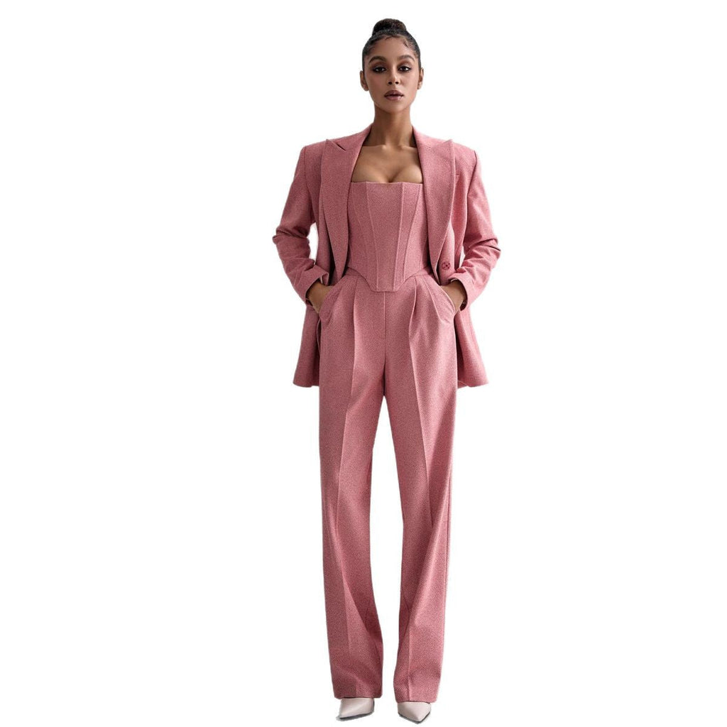 Women's Blazer with Waist Belt and Chic Lapel