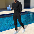 Men's nano athletic Henley long sleeve shirt and tapered jogging pants with decorative seams