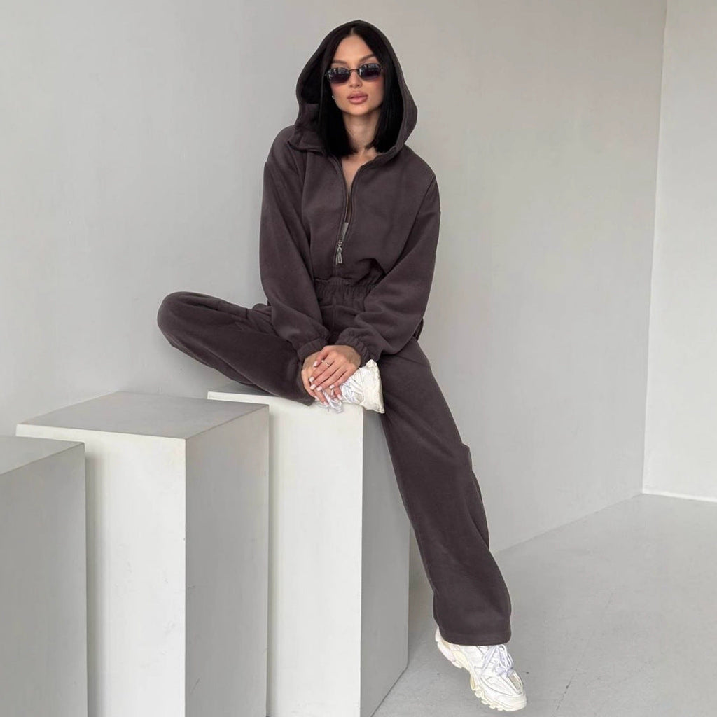 Women's Fleece Jogging Suit with Half Zipper
