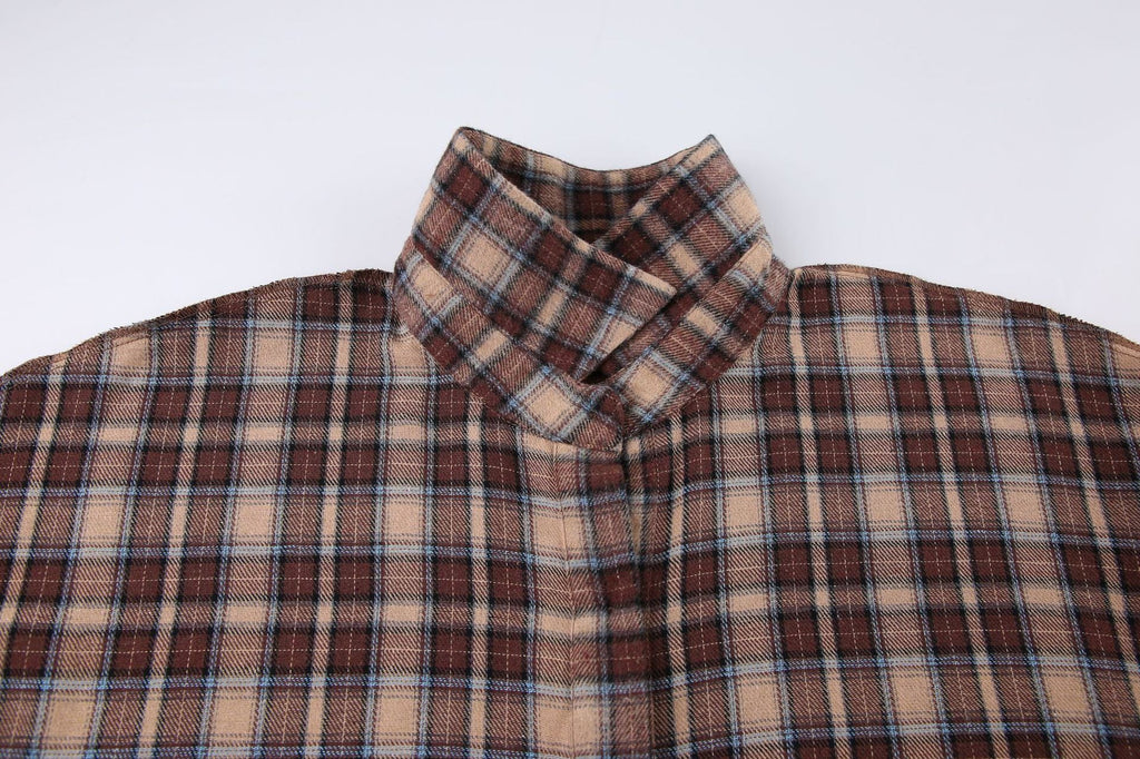 Women's Plaid Overshirt in Casual Cut with Oversized Sleeves
