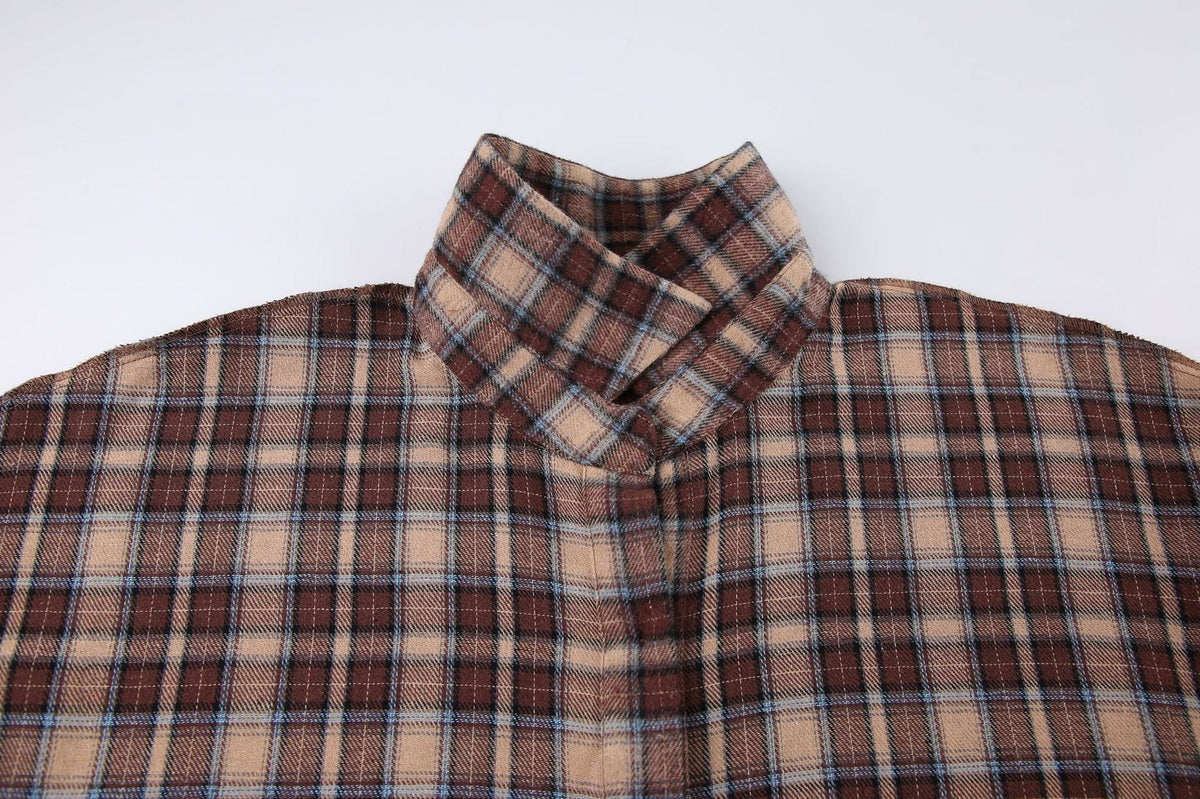 Women's Plaid Overshirt in Casual Cut with Oversized Sleeves