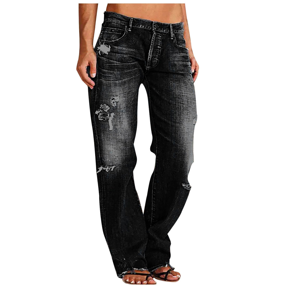 Women's Destroyed Wide-Leg Jeans with Casual Fit