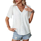 Women's Blouse with Airy Embroidery and Decorative Buttons