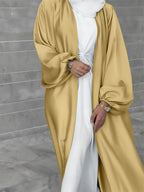 Elegant Long Cardigan in Flowing Fabric with Wide Cut