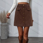 Women's Fashionable Corduroy Skirt with Practical Pockets