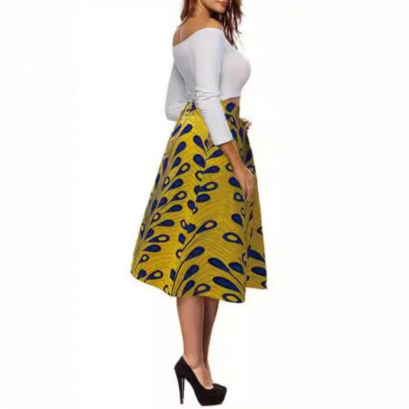 Floral Midi Skirt with Elastic Waistband