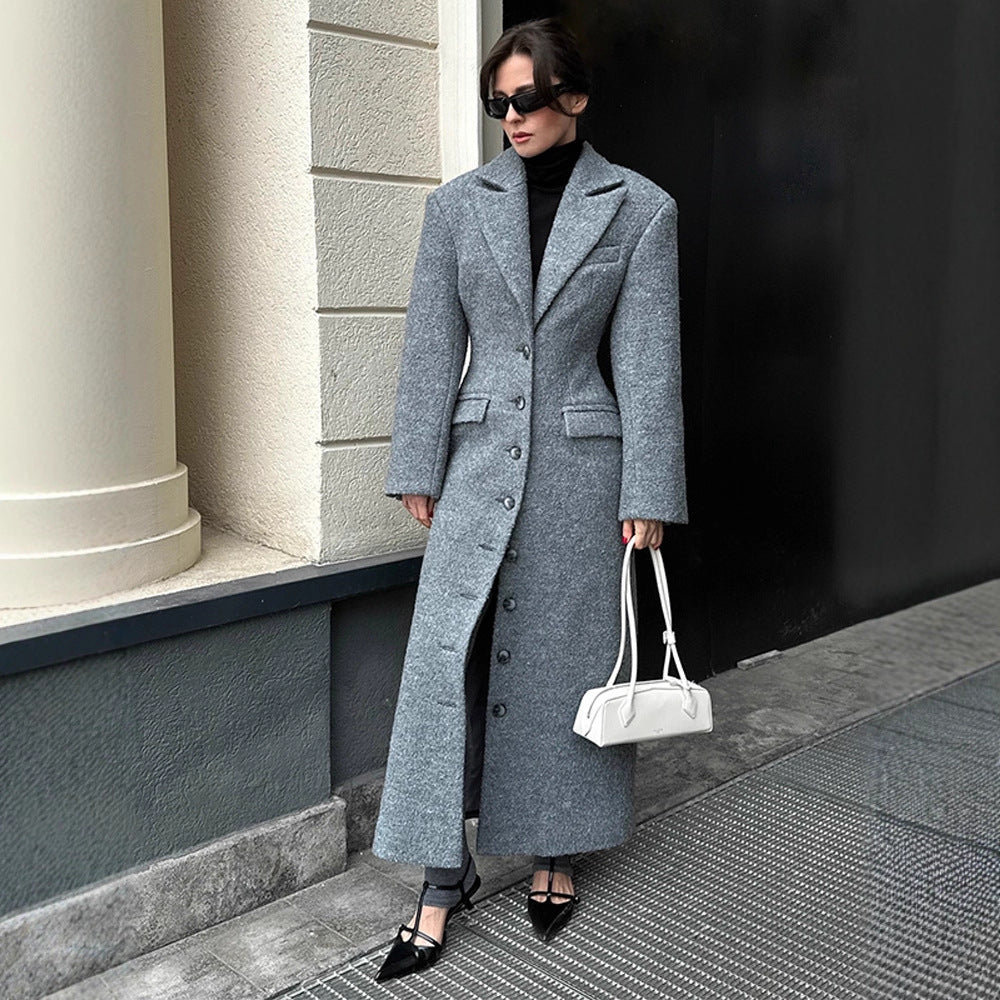 Women's Elegant Textured Wool Coat with Pockets