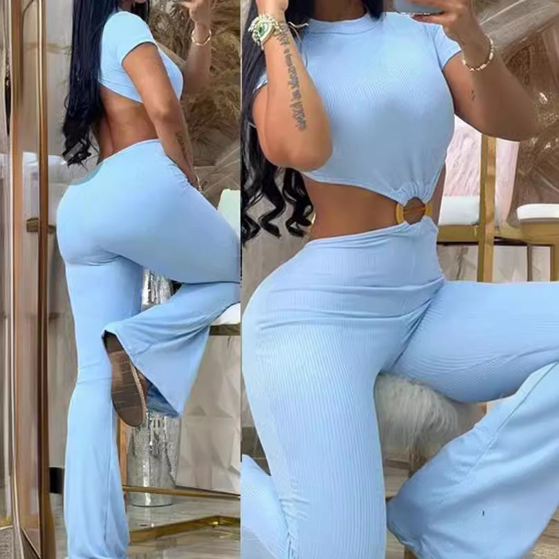 Women's Casual Two-Piece Set with Fashionable Ring Detail