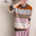 Women's Coarsely Knitted Sweater with Casual Stripes