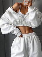 Women's Cropped Hoodie and Casual Sweatpants Set with Elastic Waist