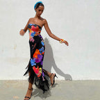 Women's Cocktail Dress with Refined Fringe and Floral Print