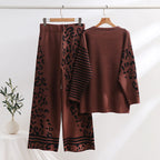 Women's Fashionable Lounge Set with Animal Print and Wide Stripes