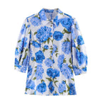 Women's Floral Blouse with Elegant Puff Sleeves