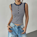 Women's Sleeveless Striped Button-Front Top