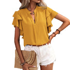 Women's Blouse with Ruffle Details and Elegant V-Neck