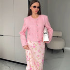 Women's Elegant Short Jacket with Textured Surface and Feminine Details