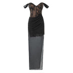 Women's Elaborate Lace Dress with Elegant Ruffle Details
