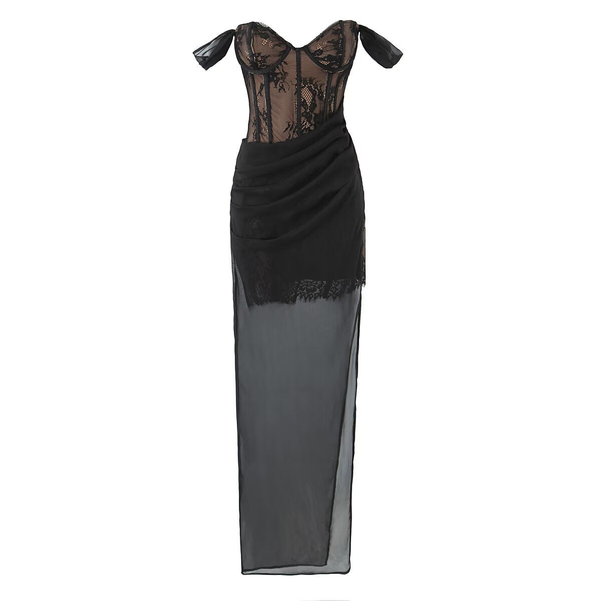 Women's Elaborate Lace Dress with Elegant Ruffle Details