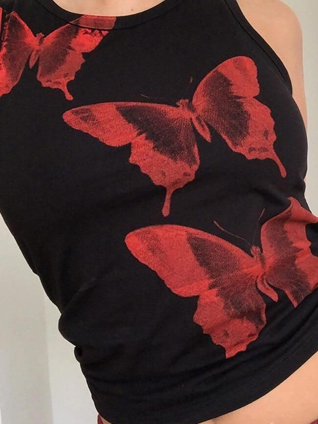 Women's Sleeveless Butterfly Print Top