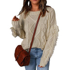 Women's Chunky Knit Sweater with Dropped Shoulders and Elastic Cuffs