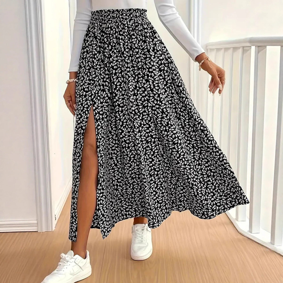 Women's Floral Maxi Skirt with Side Slit